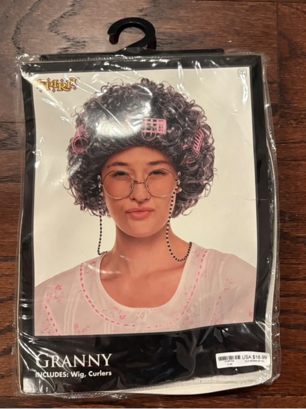 Granny Curlers Wig - Gray with Pink Rollers